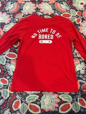 Kids 10/12 Husky Red Long-Sleeve Tee - No Time To Be Bored Graphic
